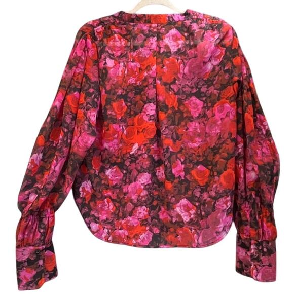 Steve Madden Womens S  Hudson Floral Print Sheer Red/Pink Blouse Fairy/Whimsy - Picture 2 of 7